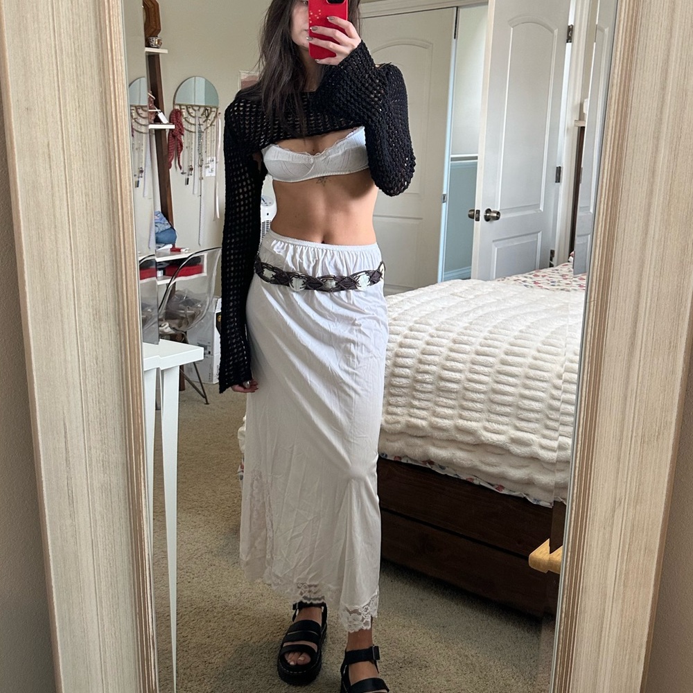 Vintage White Satin Lace Skirt